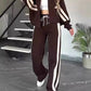 Full Size Contrast Stripe Zip Up Jacket and Pants Set Plus Size - DAVERRI FASHIONS