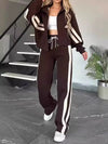 Full Size Contrast Stripe Zip Up Jacket and Pants Set Plus Size - DAVERRI FASHIONS