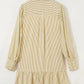 Stripe Collared Neck Cuffed Long Sleeve Drop Waist Mini Dress - DAVERRI FASHIONS