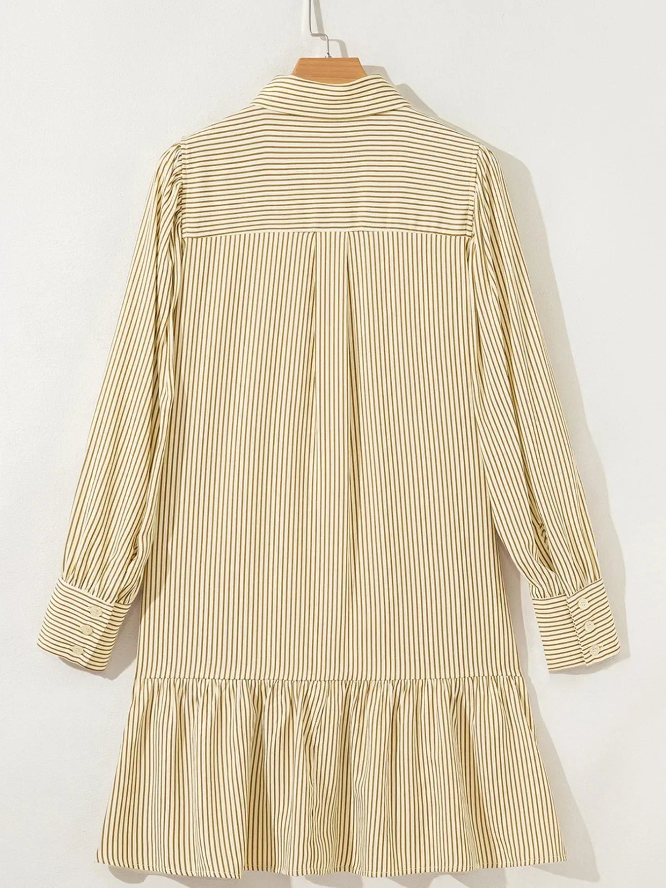 Stripe Collared Neck Cuffed Long Sleeve Drop Waist Mini Dress - DAVERRI FASHIONS