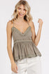 Mittoshop olive green lace trim V-neck peplum cami top