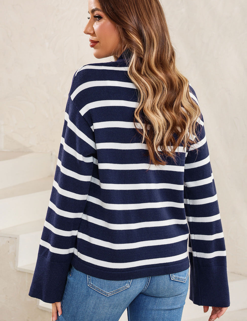 Striped Slit Drop Shoulder Sweater | Sweaters Daverri Fashions