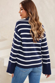 Striped Slit Drop Shoulder Sweater | Sweaters Daverri Fashions
