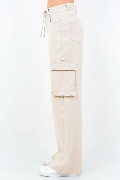 American Bazi Full Size Drawstring Wide Leg Cargo Pants Plus Size Pants