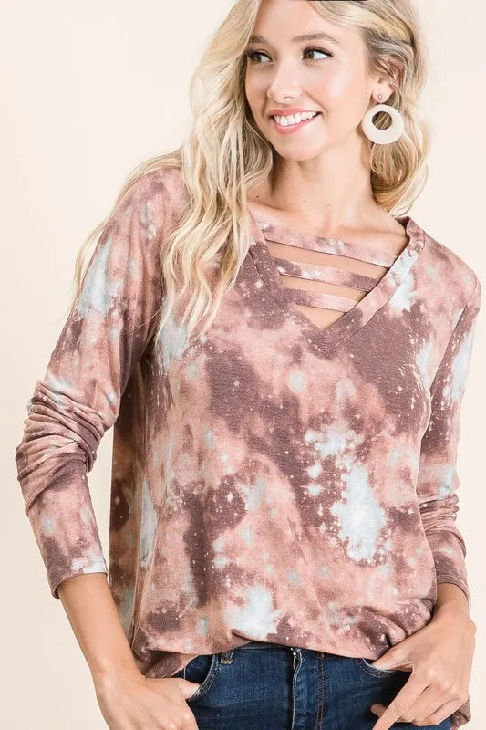 BiBi Tie Dye French Terry V-Neck Top