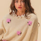 BiBi Ruffled Crochet Flower Dropped Shoulder Sweater Sweaters
