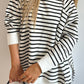 Black striped raglan sleeve oversized sweatshirt with side slits