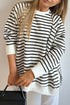 Black striped raglan sleeve oversized sweatshirt with side slits