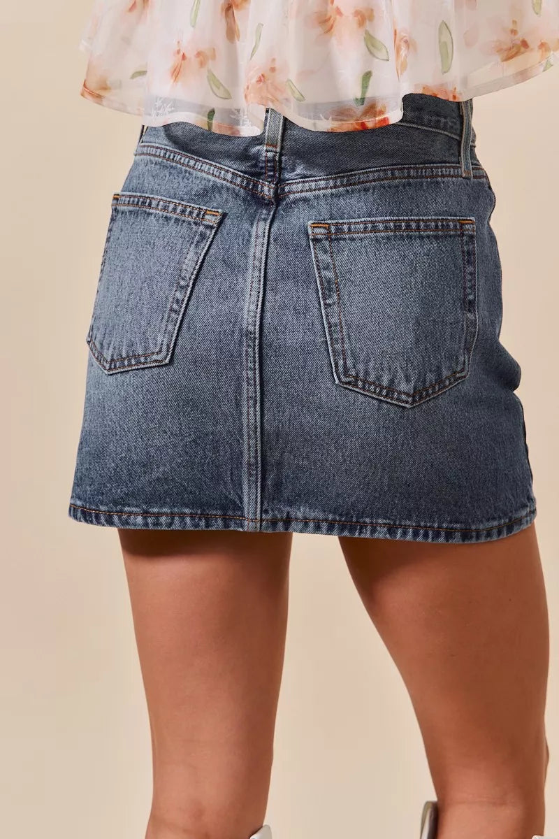 SO ME Washed Denim Mini Skirt with Pockets | Skirts Daverri Fashions
