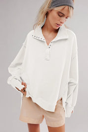 Exposed Seam Side Slit Long Sleeve Sweatshirt | Sweatshirts Daverri Fashions