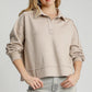 Umgee Exposed Seam Long Sleeve Polo Top with Side Slit STONE