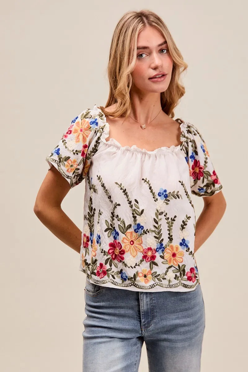 SO ME Floral Embroidered Two Way Off The Shoulder Blouse Blouses