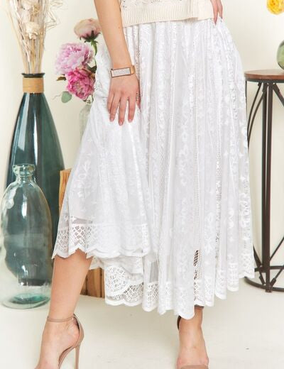 ADORA Elastic Waist Lace Midi Skirt