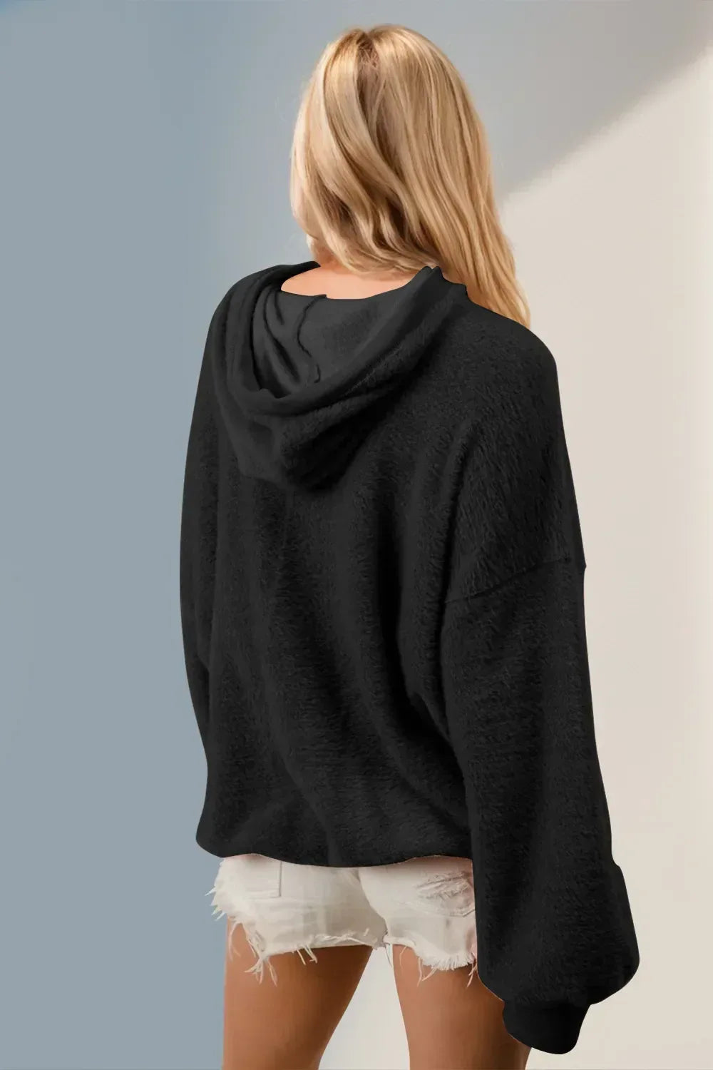 Double Take Full Size Half Zip Long Sleeve Hoodie with Kangaroo Pocket - DAVERRI FASHIONS