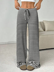 White Striped Wide Leg Drawstring Pants | Loungewear Pants Daverri Fashions