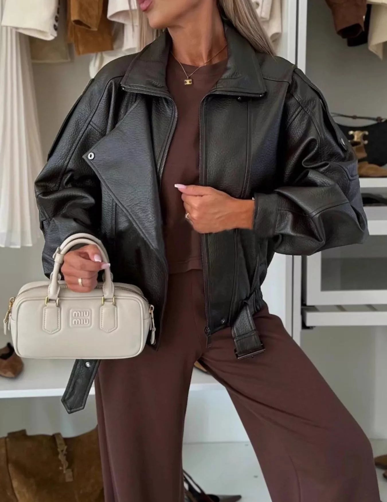 Faux Leather Zip Up Moto Jacket | Jackets Daverri Fashions