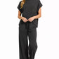 Zenana Cotton Slub short sleeve tee and wide-leg pants set