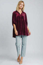 Umgee Full Size Polka Dot Button Up Half Sleeve Shirt | Daverri Fashions