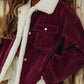 Daverri Sherpa Collar Corduroy Button-Up Jacket in rich burgundy