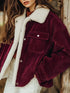 Daverri Sherpa Collar Corduroy Button-Up Jacket in rich burgundy