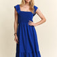 ADORA Smocked Square Neck Ruffled Cap Sleeve Dress Knee Length Dresses
