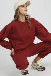 Umgee Round Neck Sweatshirt with Pleated Detail | Sweatshirts Daverri Fashions