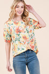 BOMBOM Floral Round Neck Puff Sleeve Top - DAVERRI FASHIONS
