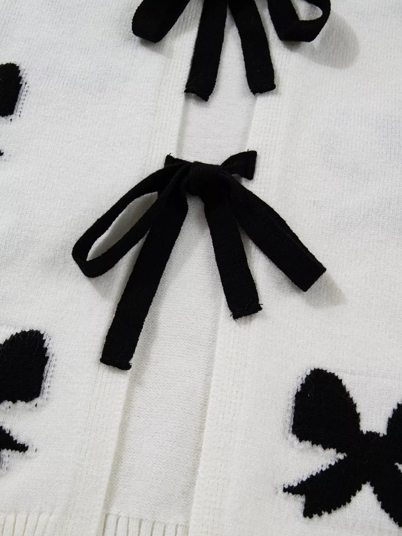 Tie Front Bow Pattern Cardigan - DAVERRI FASHIONS