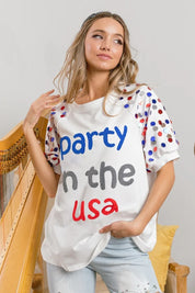 BiBi Party In The Usa Spangle Puff Sleeves Top | Tops Daverri Fashions