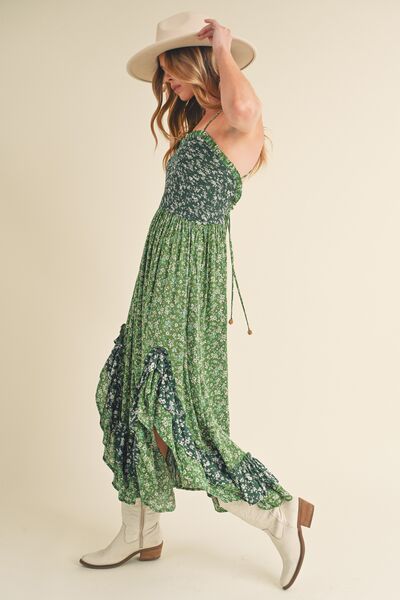 Aemi + Co Green Ditsy Floral Ruffled Hem Maxi Cami Dress Cami Dresses