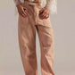 Daverri Washed Relaxed Fit Barrel Jeans in beige wide-leg denim with drawstring waist