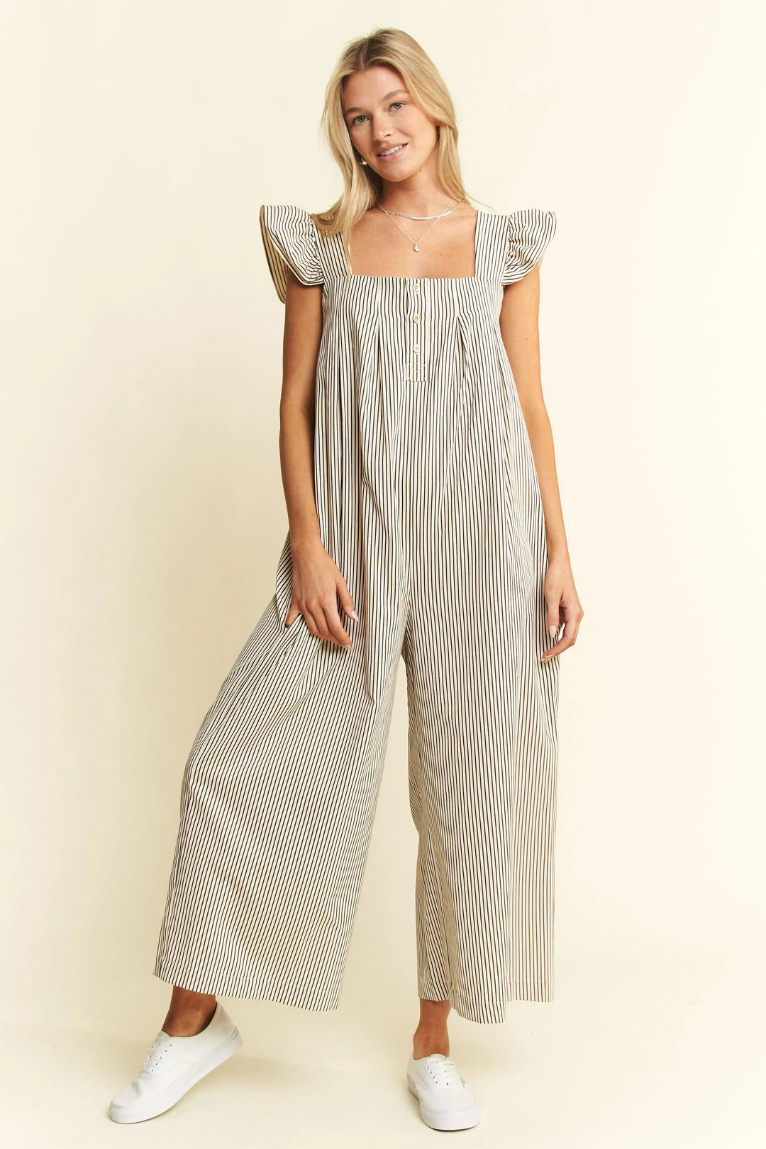 Jade By Jane Stripe Sleeveless Ruffle Jumpsuit Jumpsuits
