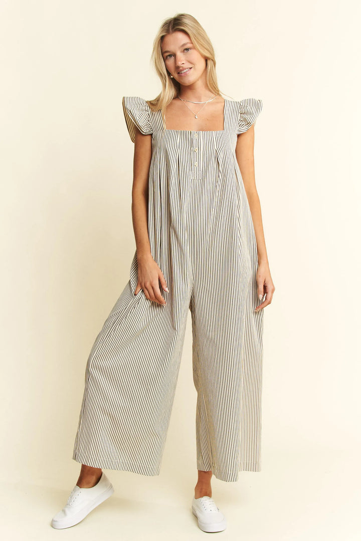 Jade By Jane Stripe Sleeveless Ruffle Jumpsuit Jumpsuits