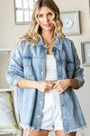 First Love Smile Face Button Down Raw Hem Denim Jacket - DAVERRI FASHIONS