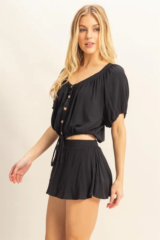 HYFVE Drawstring Hem Short Sleeve Top and Skort Set Skort Sets
