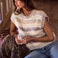 Soft fuzzy multicolored striped knit sleeveless sweater top in pastel hues