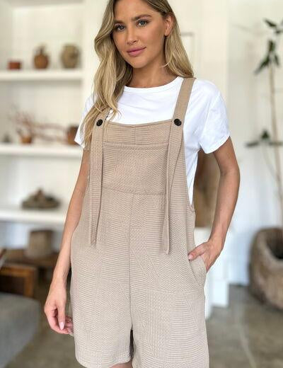 Double Take Textured Shortalls Plus Size | Shortalls Daverri Fashions