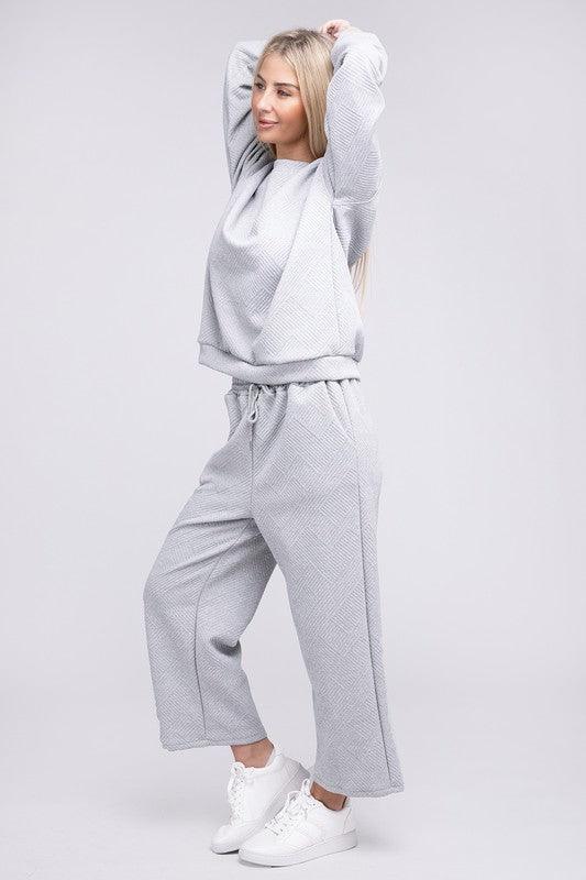 Textured Top and Pants Loungewear Set Pants Sets