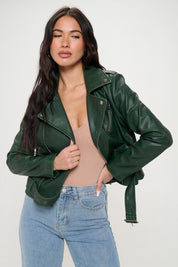 Coalition LA Zip Up Biker Jacket with Belt Tops