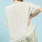 Umgee Linen Frayed Hem Scallop Edge Top in oatmeal sheer fabric