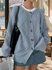 Dusty Blue Button-Front Long Sleeve Cardigan | Cardigans Daverri Fashions