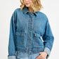 RISEN Oversized Cargo Pocket Denim Jacket with Cuffed Sleeves Denim Jackets
