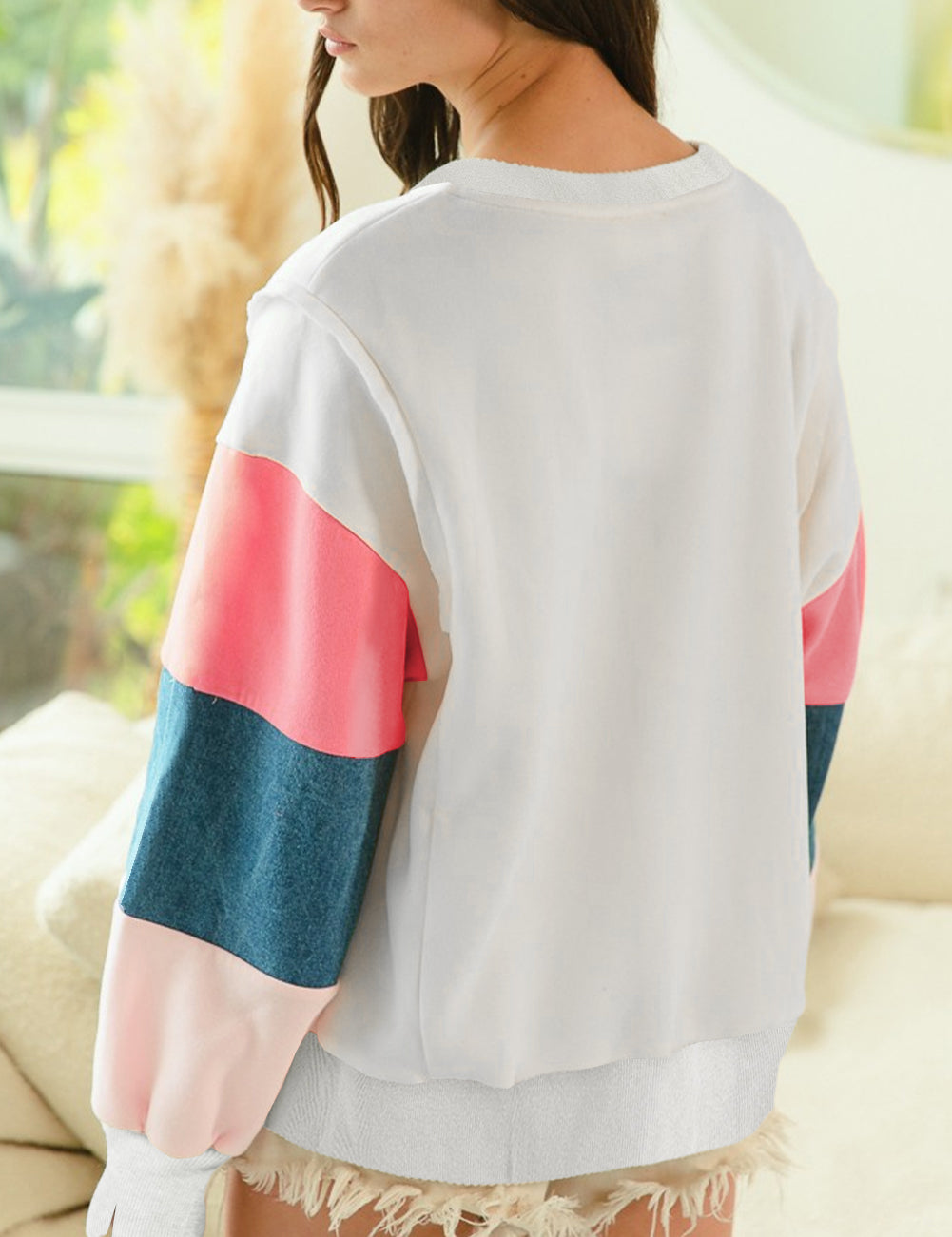 White French Terry Color Block Long Sleeve Top | Sweatshirts Daverri Fashions
