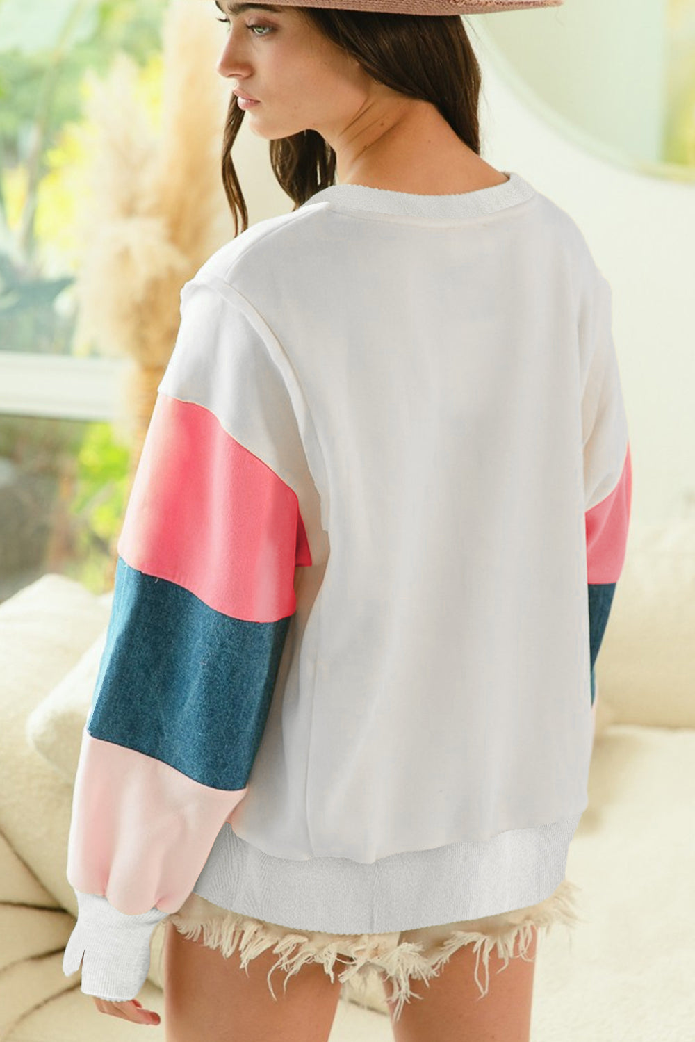 White French Terry Color Block Long Sleeve Top | Sweatshirts Daverri Fashions