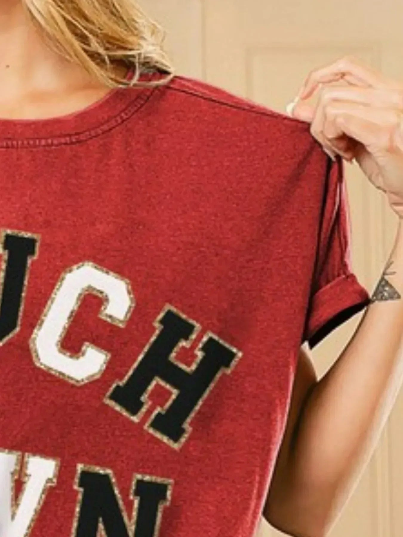 BiBi Touchdown Letter Loose Fit Vintage Washed Top - DAVERRI FASHIONS