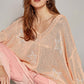 POL V-Neck Long Sleeve Star Print Knit Top Peach