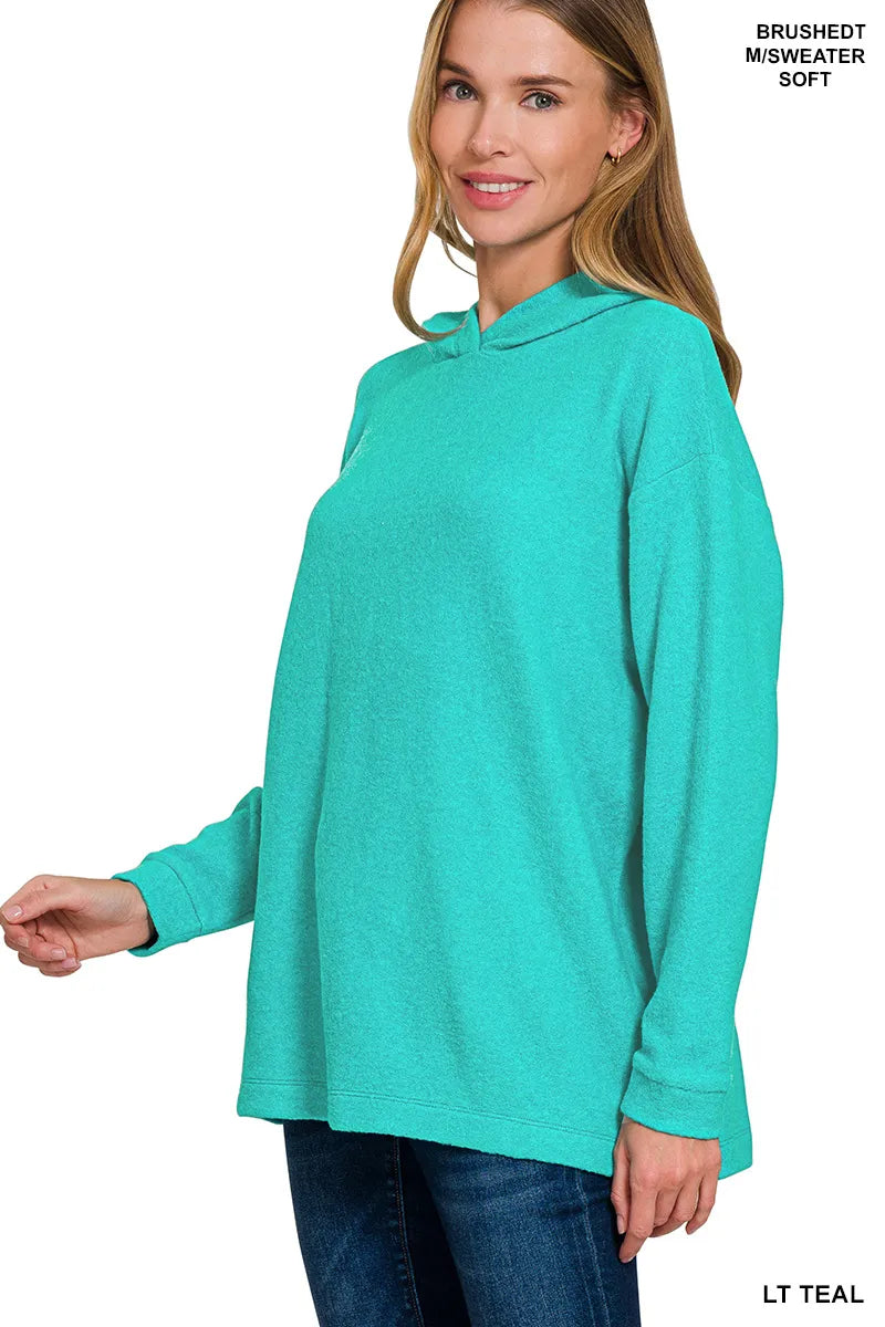 Zenana Hooded Brushed Melange Hacci Sweater Sweaters