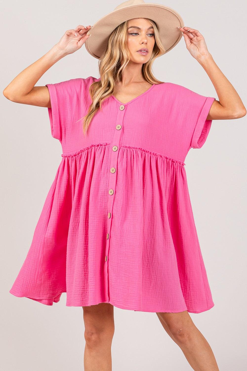 SAGE + FIG Button Up Short Sleeve Dress Mini Dresses