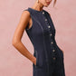 SO ME Button Up Front Washed Denim Sleeveless Romper Rompers