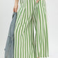 Green and white vertically striped Umgee wide-leg pants